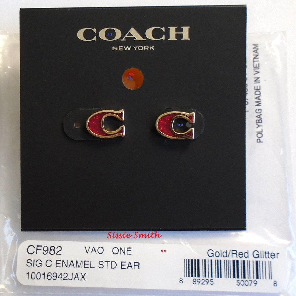 Coach Signature Red Glitter Enamel Earrings